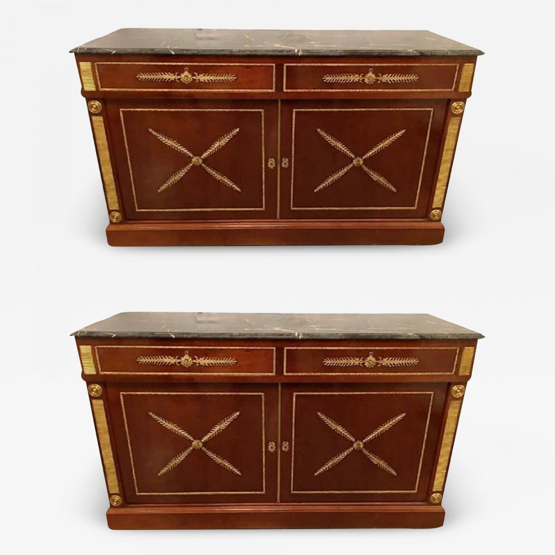 Pair Of Maison Jansen Russian Neoclassical Style Cabinets or Commodes Marble Top - 2