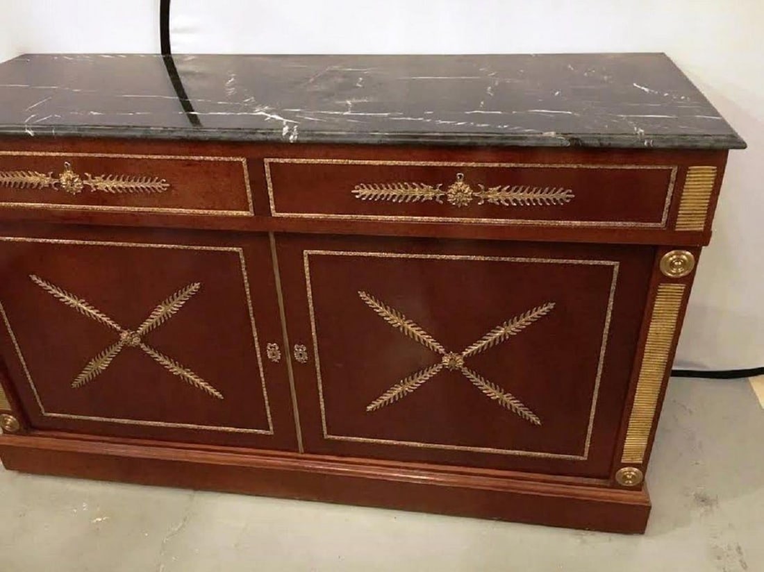 Pair Of Maison Jansen Russian Neoclassical Style Cabinets or Commodes Marble Top - 3