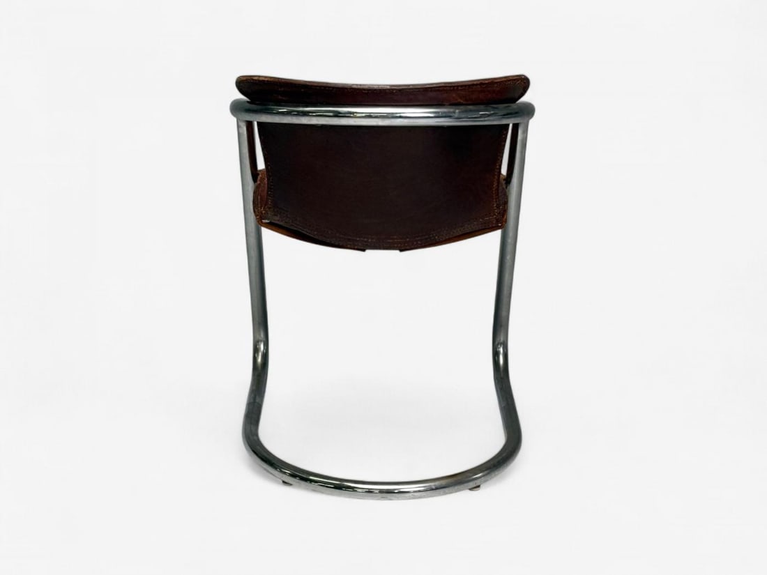Willy Rizzo attr, Chromed Steel, Leather, Tubular Dining Chairs, Italy, 1970s - 11
