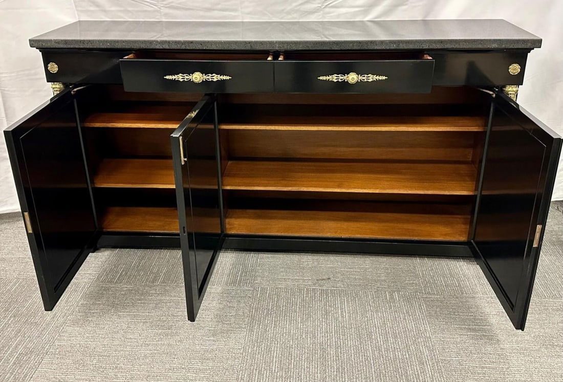 Hollywood Regency Sideboard / Credenza / Cabinet, Bronze Mounted, Empire Style - 11