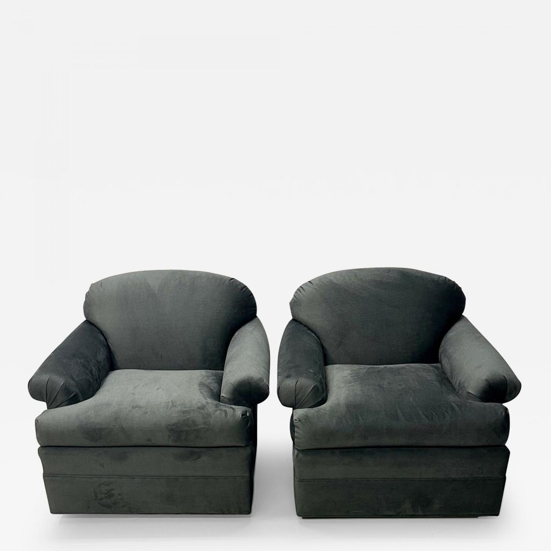 Pair of American Mid-Century Modern Grey Swivel / Lounge Chairs, Scroll Arm - 2