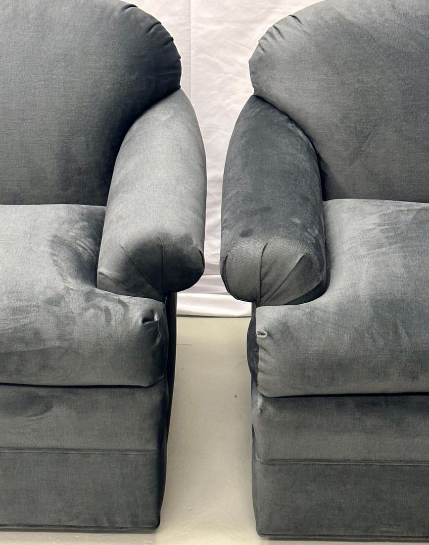 Pair of American Mid-Century Modern Grey Swivel / Lounge Chairs, Scroll Arm - 6