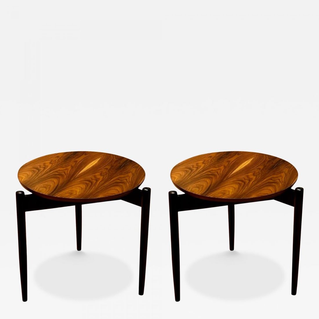 American Mid-Century Modern, Tripod Side Tables, Rosewood Veneer, Painted Wood - 2