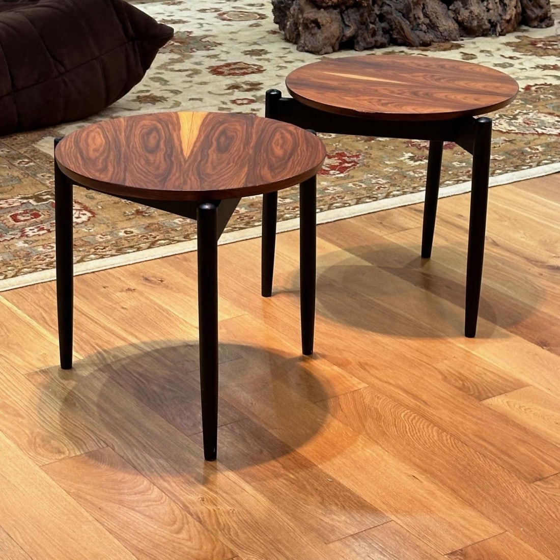 American Mid-Century Modern, Tripod Side Tables, Rosewood Veneer, Painted Wood - 7