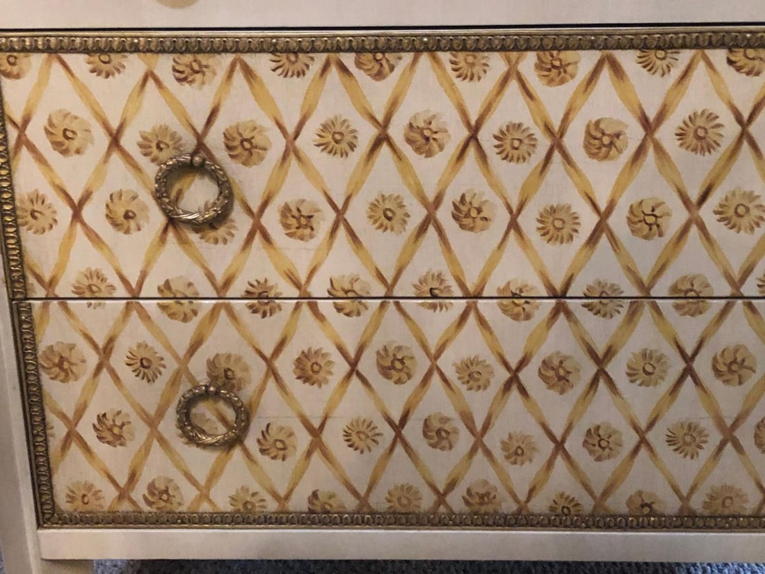 Hollywood Regency Maison Jansen Style Bronze Mounted Commodes Chests Nightstands - 11