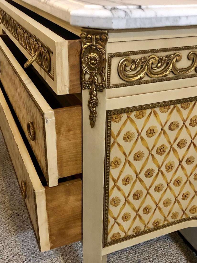 Hollywood Regency Maison Jansen Style Bronze Mounted Commodes Chests Nightstands - 13