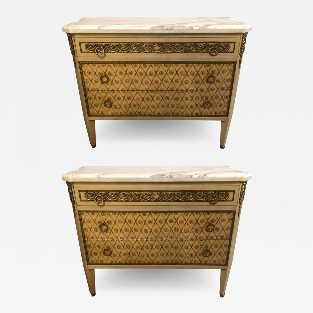 Hollywood Regency Maison Jansen Style Bronze Mounted Commodes Chests Nightstands - 2
