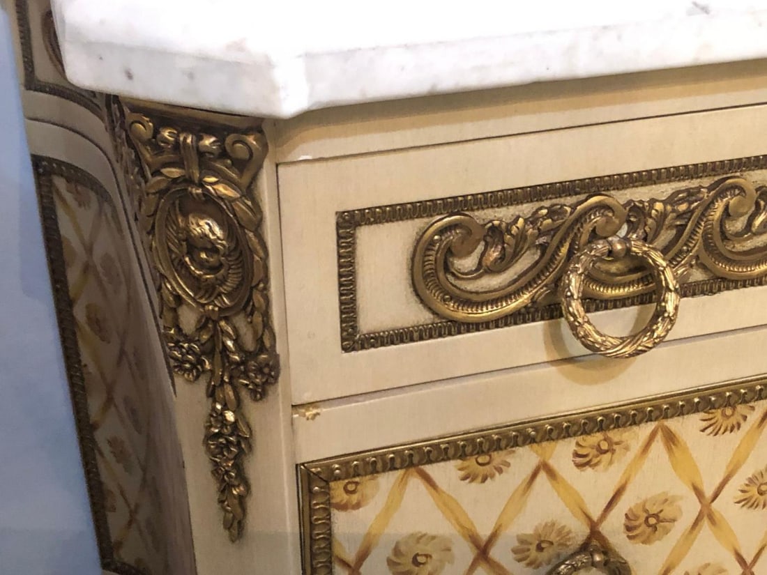 Hollywood Regency Maison Jansen Style Bronze Mounted Commodes Chests Nightstands - 6