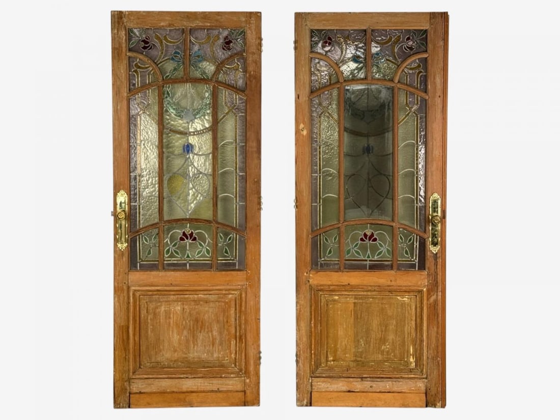 Neoclassical, Wood, Art Glass, Large Stained Glass Doors, Italy, 1930s - 3