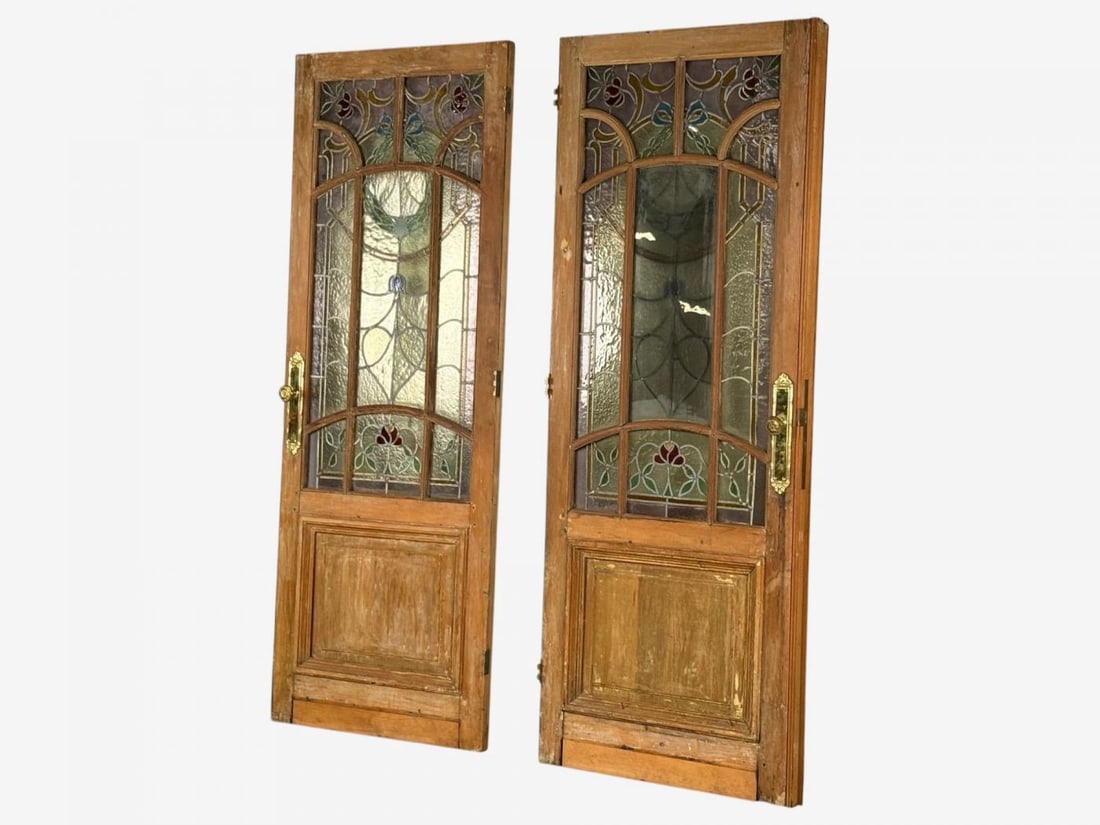Neoclassical, Wood, Art Glass, Large Stained Glass Doors, Italy, 1930s - 4