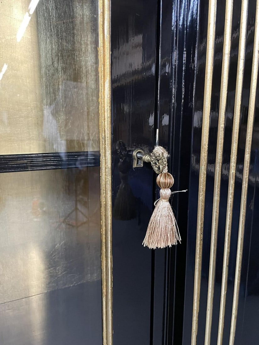 Hollywood Regency Maison Jansen Style Bookcase / Cabinet, Ebony, Gold Leaf - 10