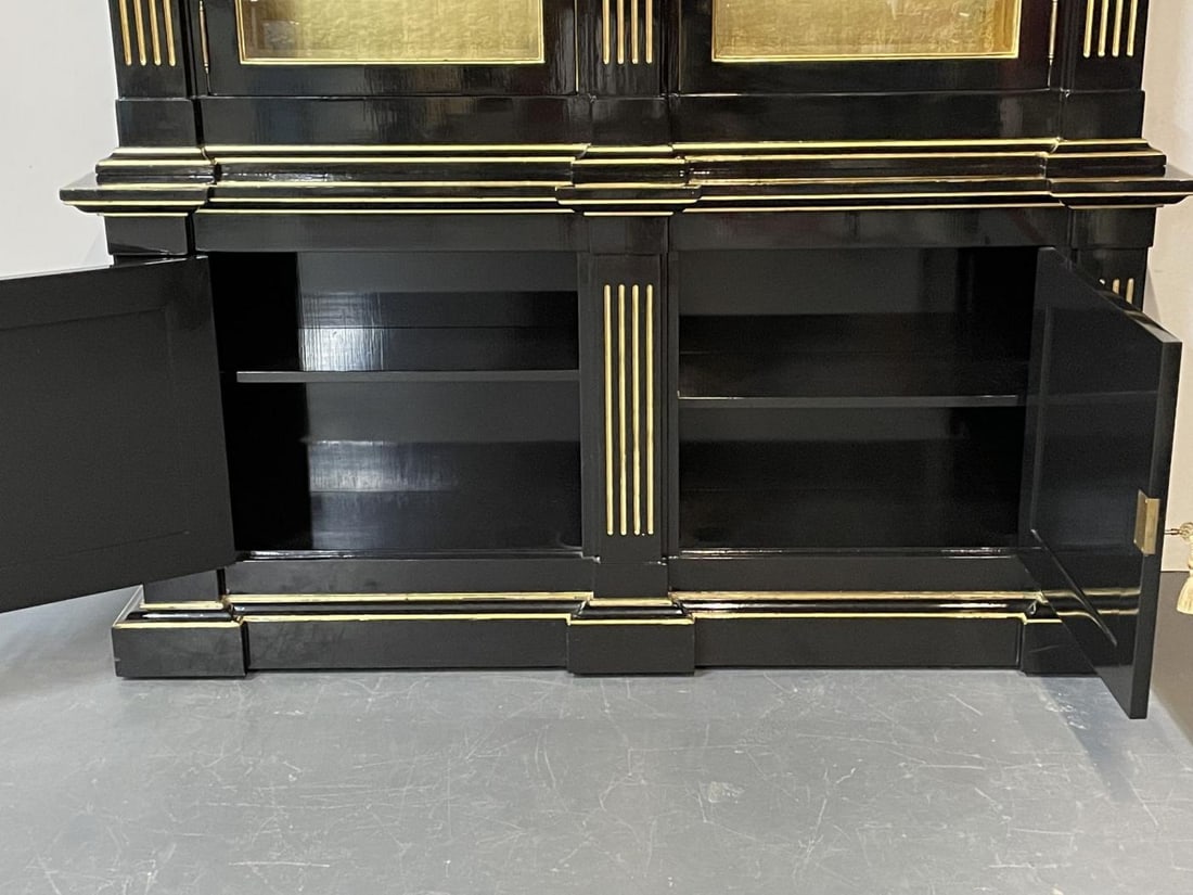 Hollywood Regency Maison Jansen Style Bookcase / Cabinet, Ebony, Gold Leaf - 9