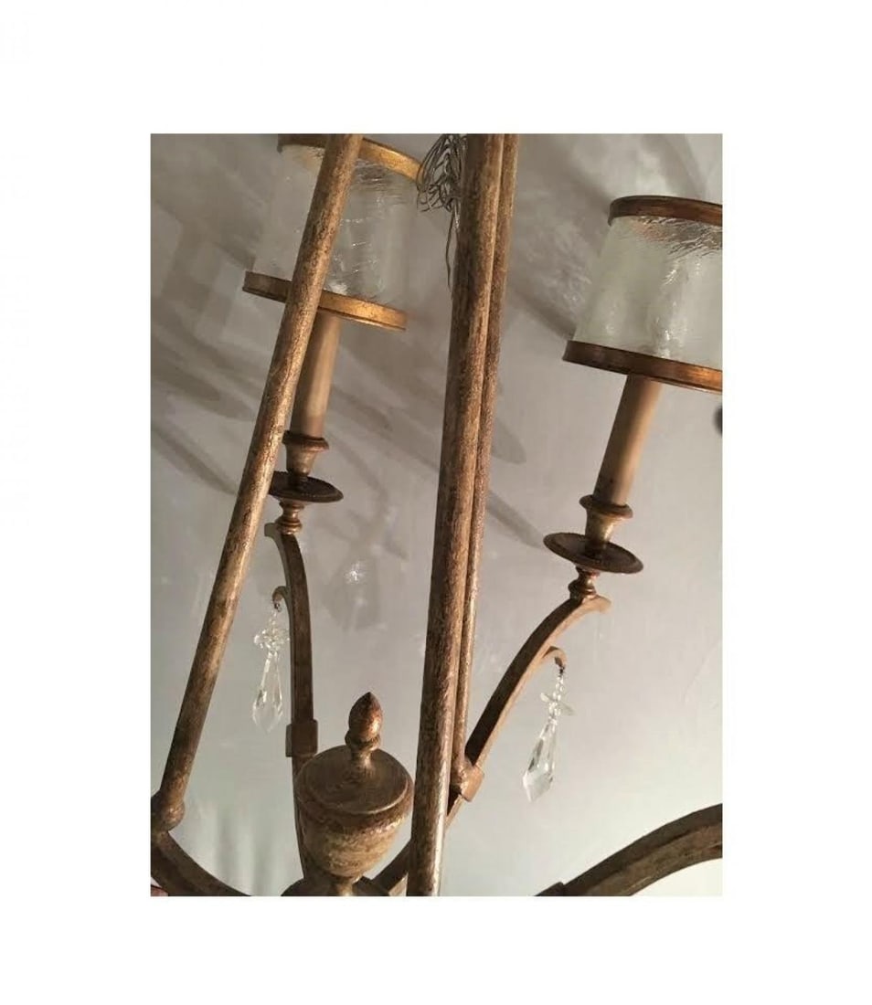 Italian Gilt Metal and Crystal Chandelier with Glass Shades - 10