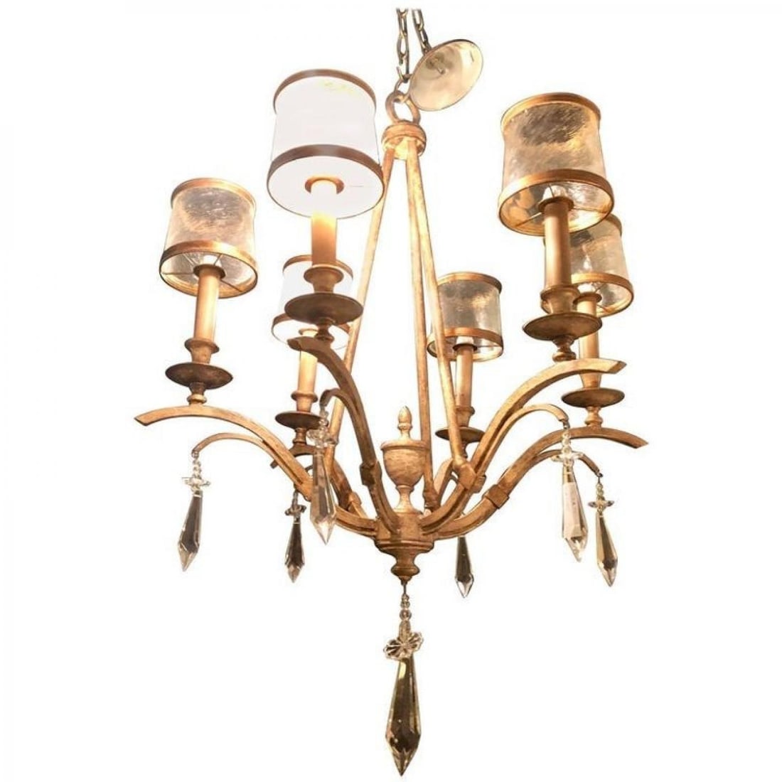 Italian Gilt Metal and Crystal Chandelier with Glass Shades - 12