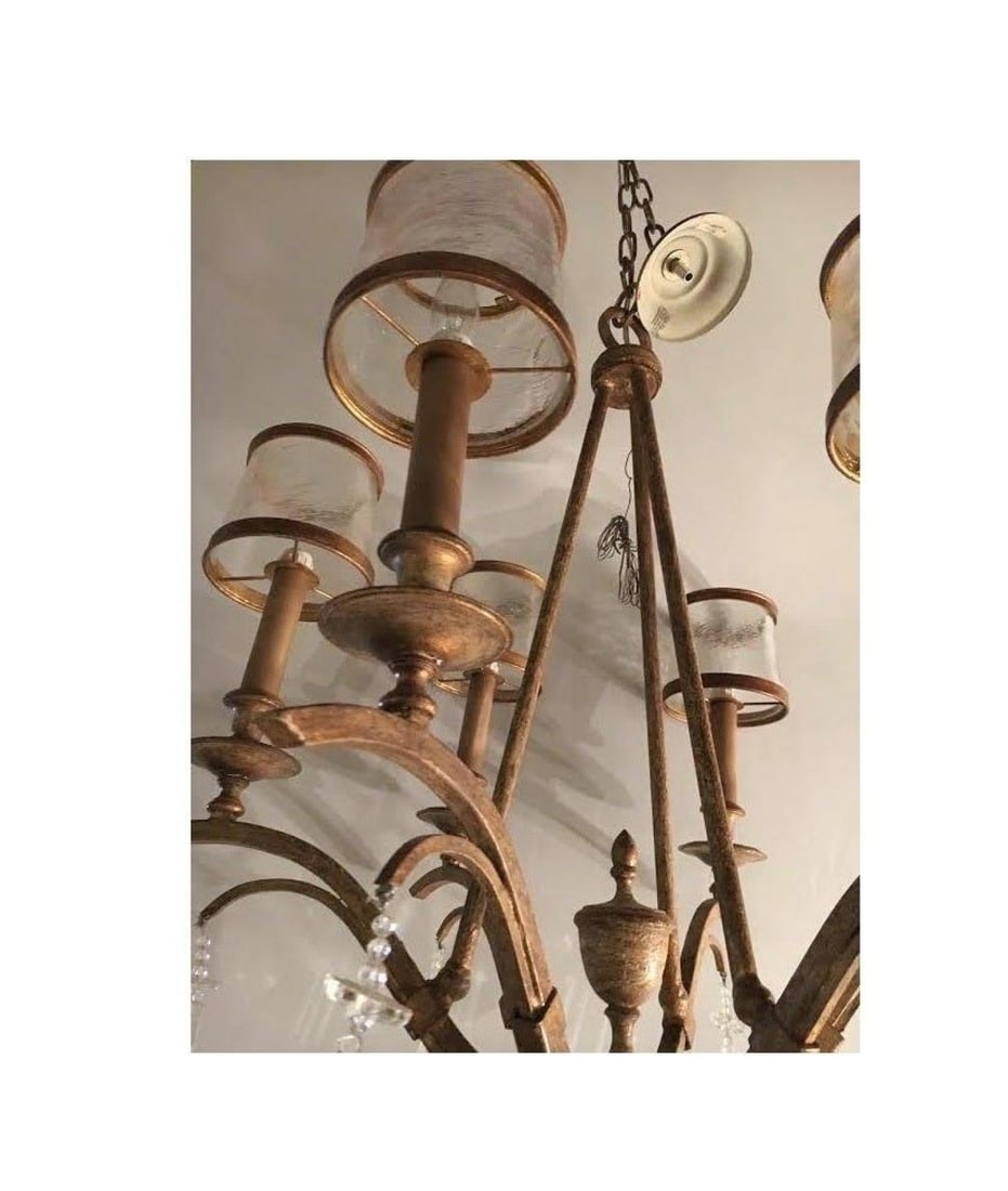 Italian Gilt Metal and Crystal Chandelier with Glass Shades - 4