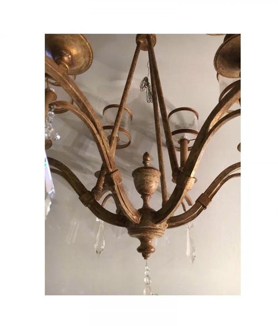 Italian Gilt Metal and Crystal Chandelier with Glass Shades - 5