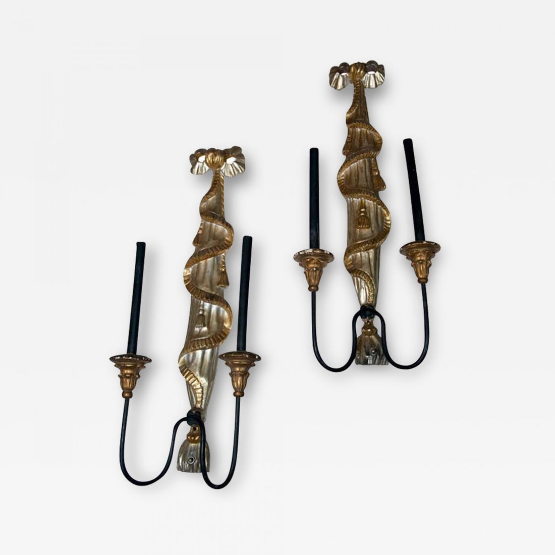 Pair of Dorothy Draper Style Gilded Wall Sconces - 2