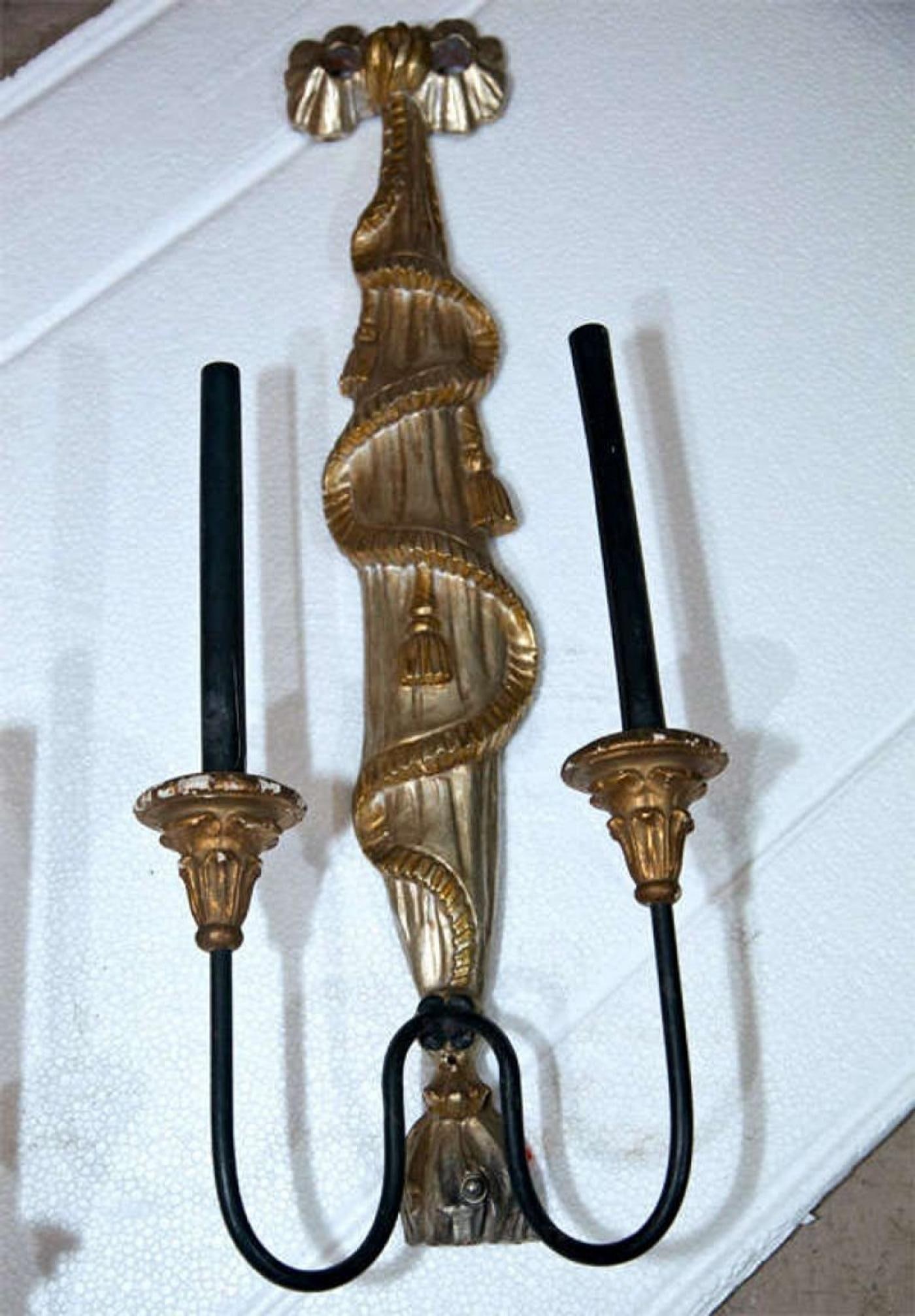 Pair of Dorothy Draper Style Gilded Wall Sconces - 4