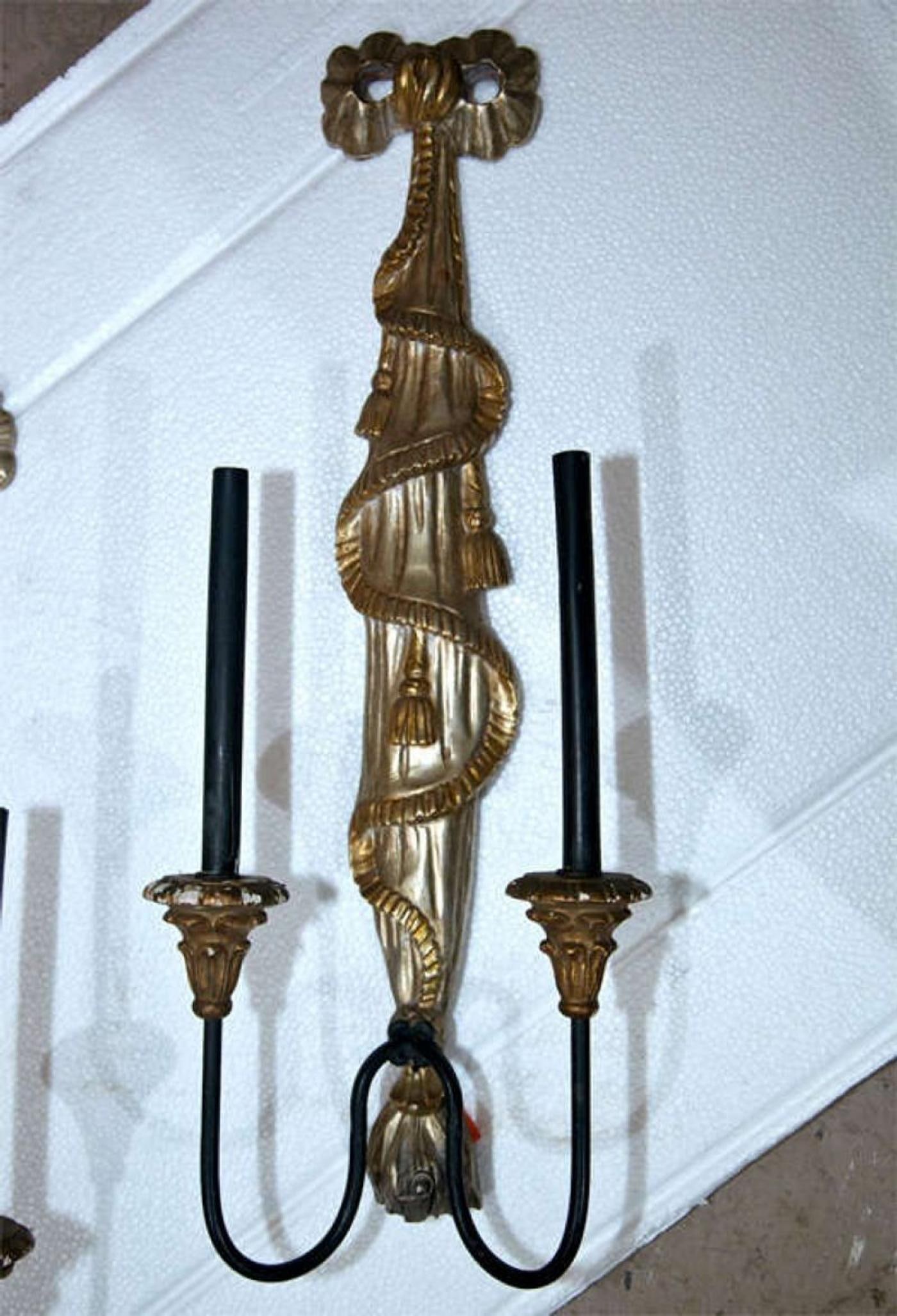 Pair of Dorothy Draper Style Gilded Wall Sconces - 8