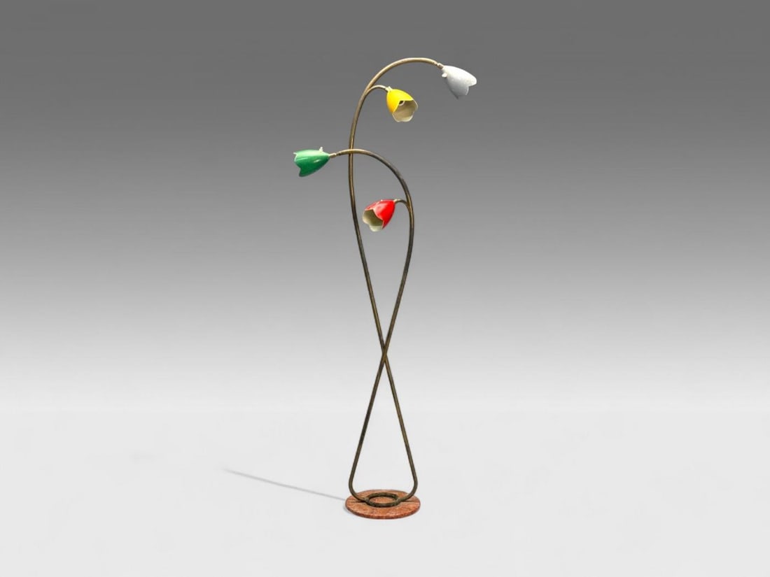 Italian Modern, Painted Enamel, Brass, Marble, Floor Lamp, Italy, 1940s - 3