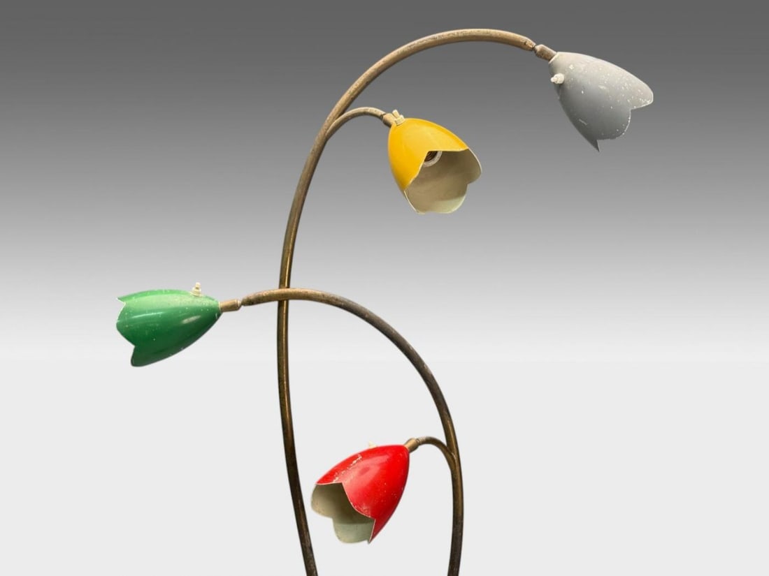 Italian Modern, Painted Enamel, Brass, Marble, Floor Lamp, Italy, 1940s - 5