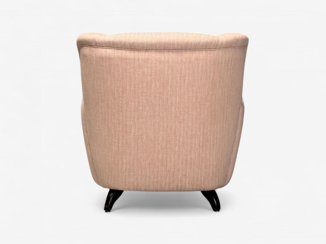 Osvaldo Borsani attr, Pink Linen, Wood, Large Lounge Chairs, Italy, 1950s - 12