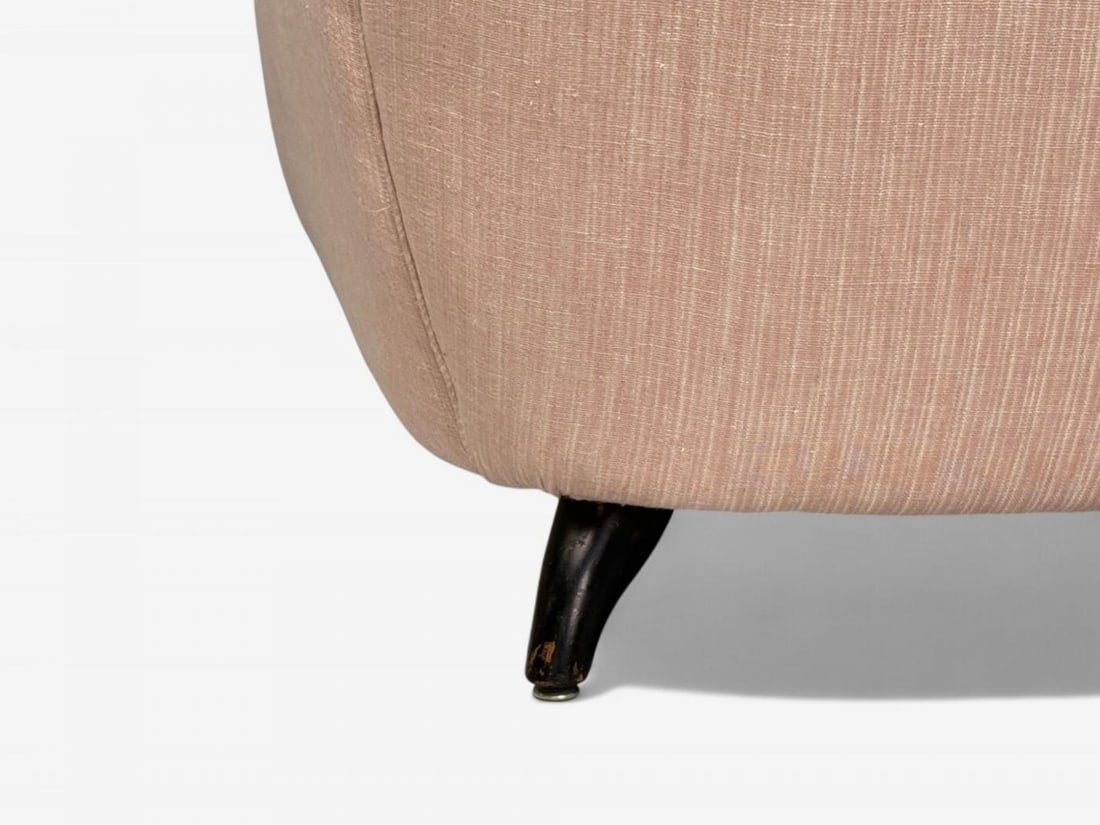 Osvaldo Borsani attr, Pink Linen, Wood, Large Lounge Chairs, Italy, 1950s - 13