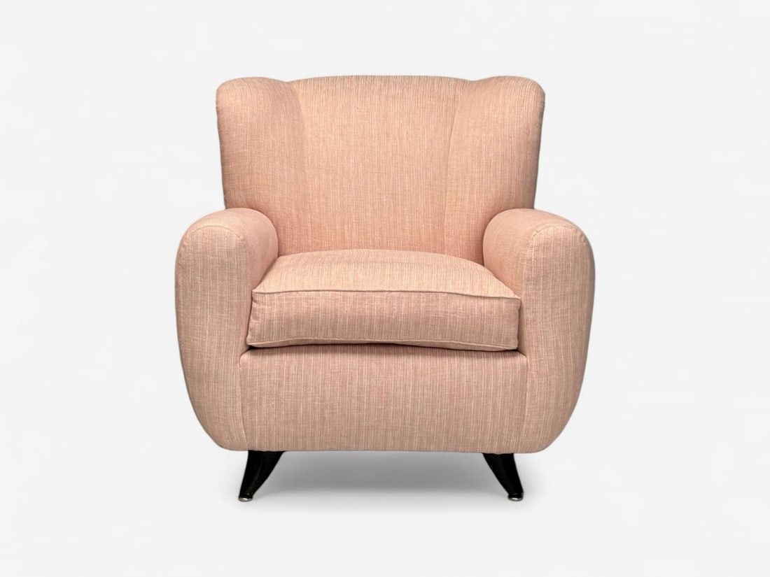 Osvaldo Borsani attr, Pink Linen, Wood, Large Lounge Chairs, Italy, 1950s - 6