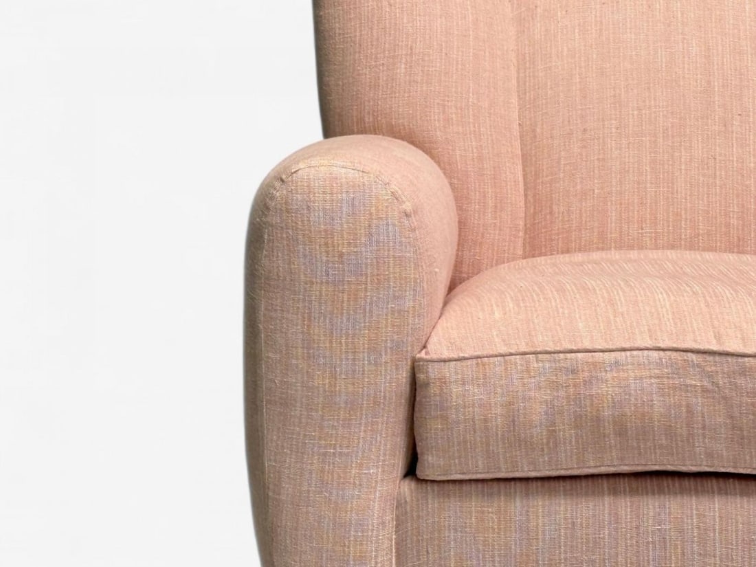 Osvaldo Borsani attr, Pink Linen, Wood, Large Lounge Chairs, Italy, 1950s - 9