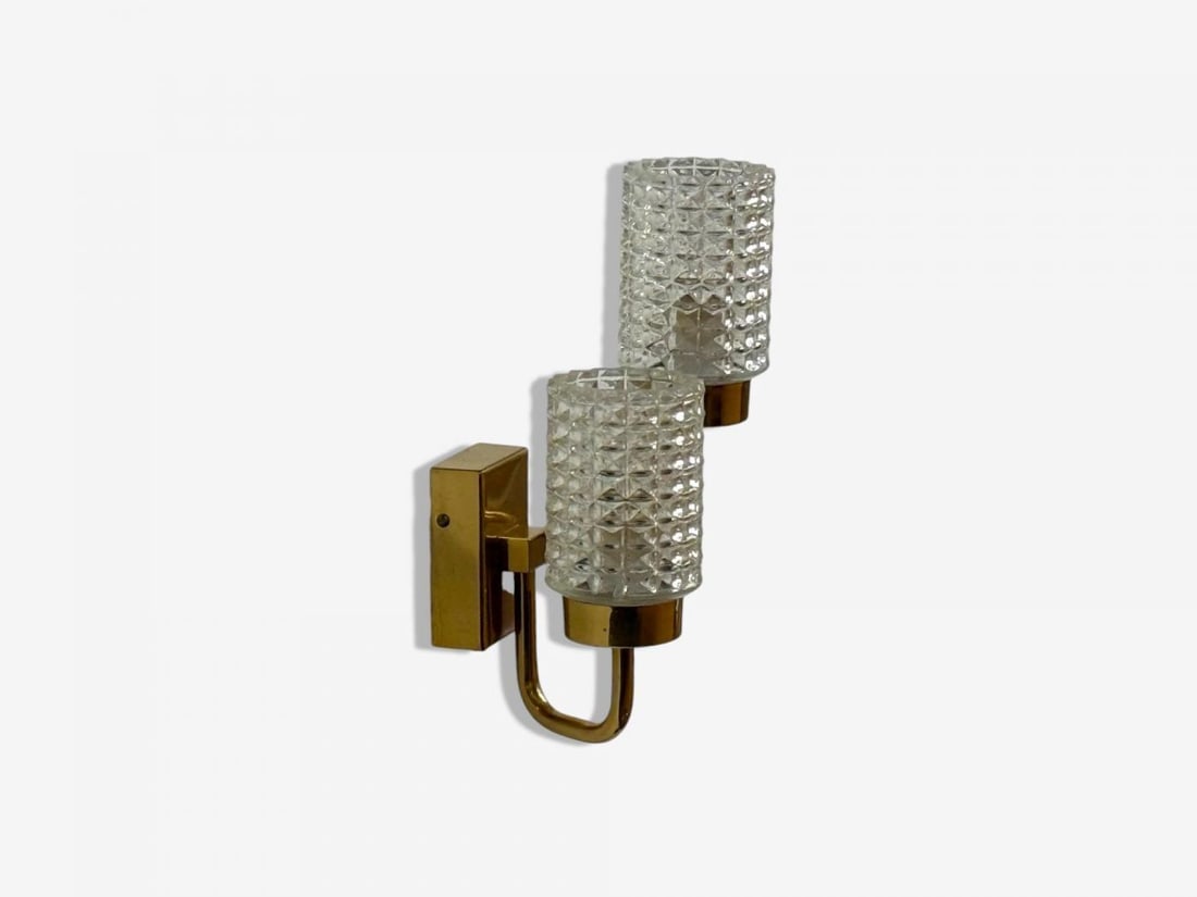 Malmö Metallvarufabrik, Glass, Patinated Brass, Wall Sconces, Sweden, 1960s - 5