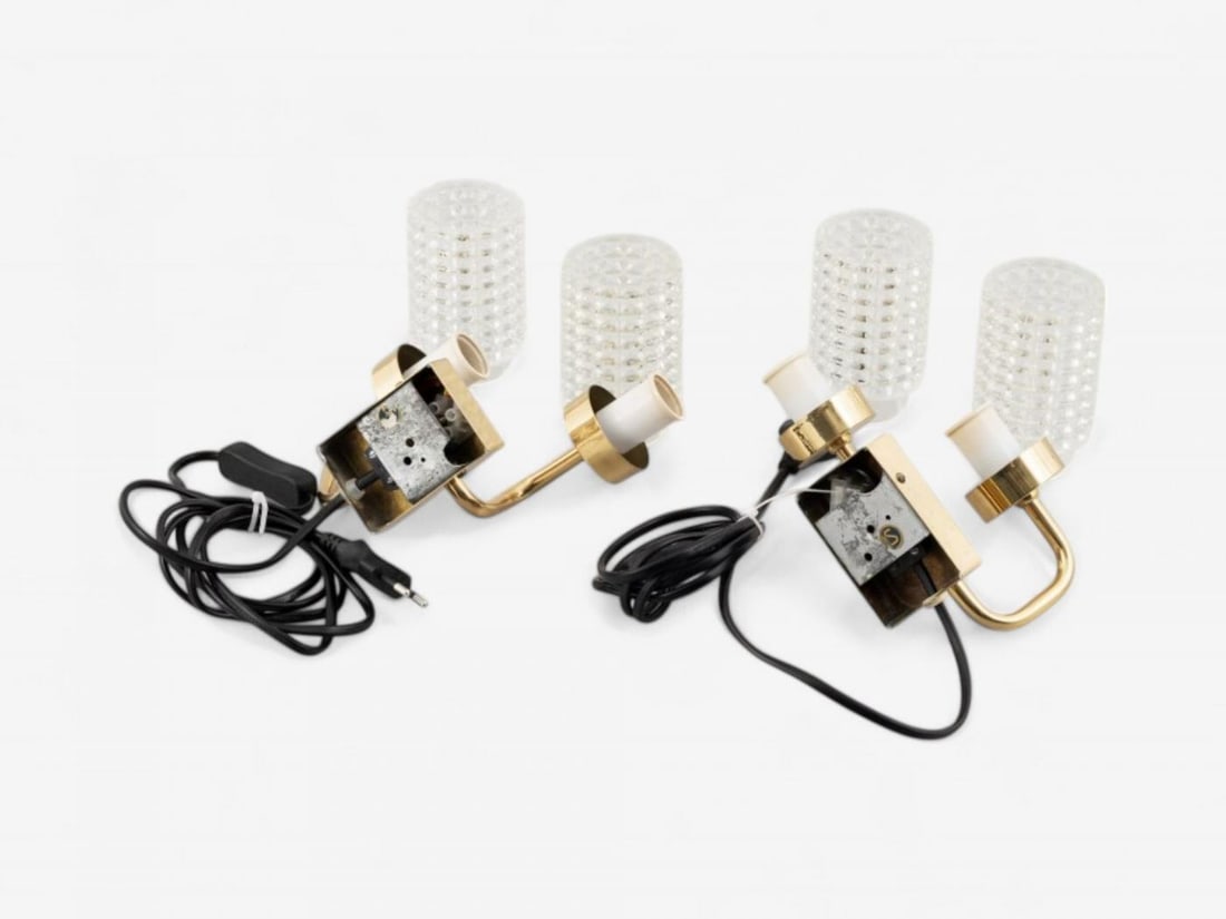 Malmö Metallvarufabrik, Glass, Patinated Brass, Wall Sconces, Sweden, 1960s - 8