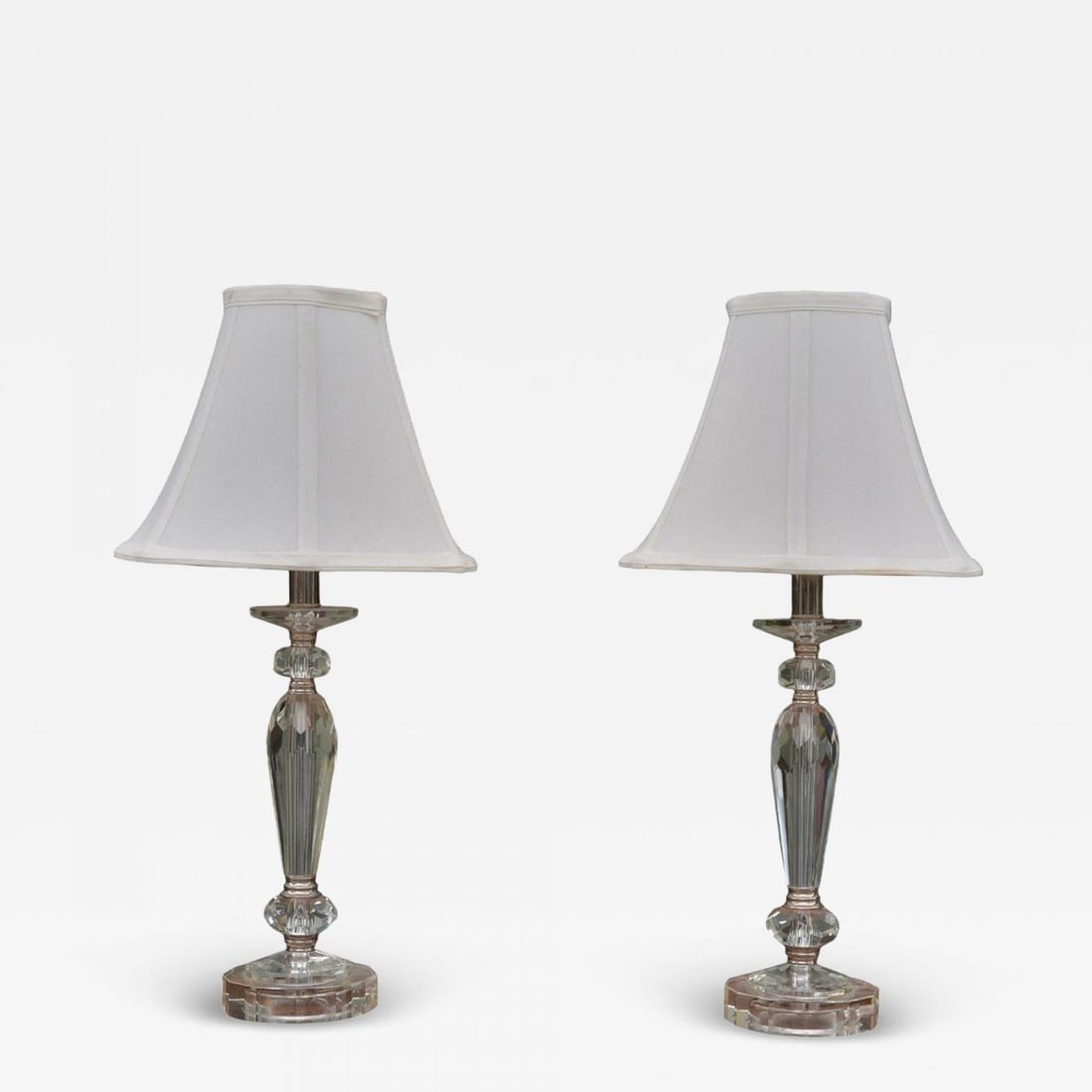 Hollywood Regency Style, Cut Crystal, Fabric, Small Table Lamps, USA, 1970s - 2