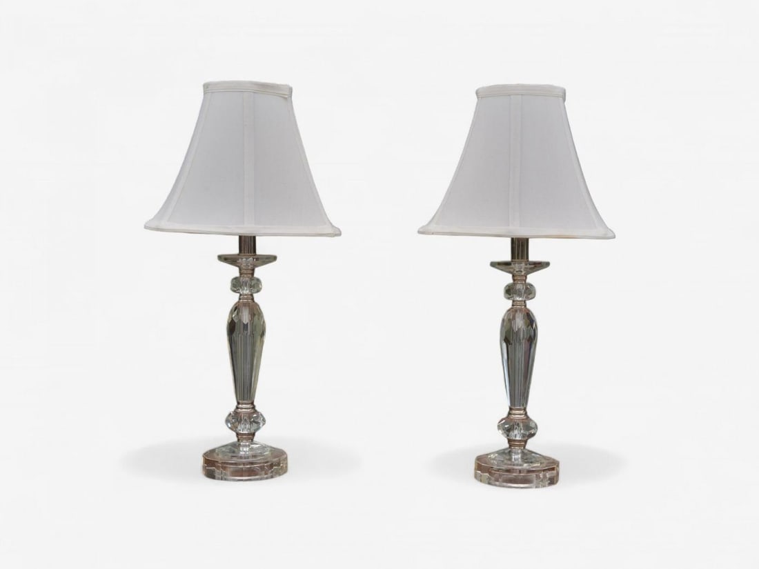 Hollywood Regency Style, Cut Crystal, Fabric, Small Table Lamps, USA, 1970s - 3