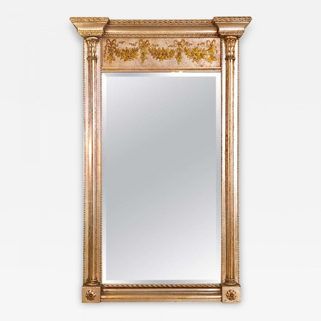 Italian Console Mirror Having Silver Leaf Eglomise Design by LaBarge (1 of 13)
