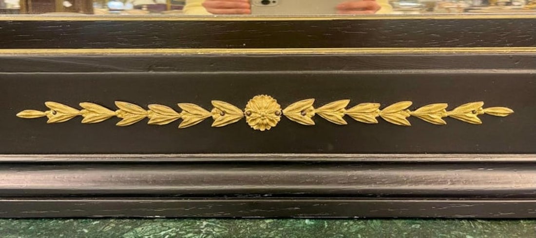 Monumental French Directoire Style Ebonized Mirror Beveled With Brass Accents - 4