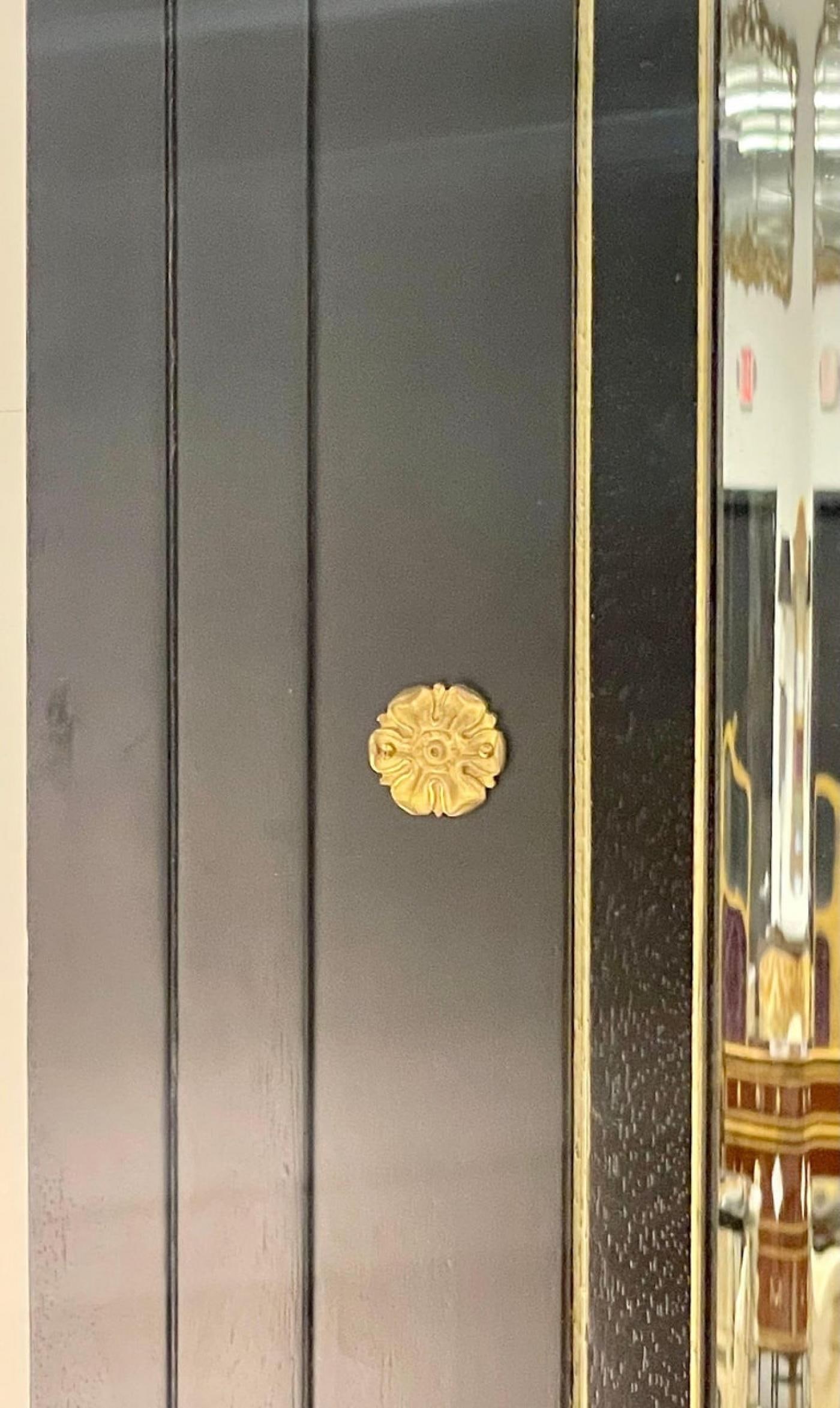 Monumental French Directoire Style Ebonized Mirror Beveled With Brass Accents - 6