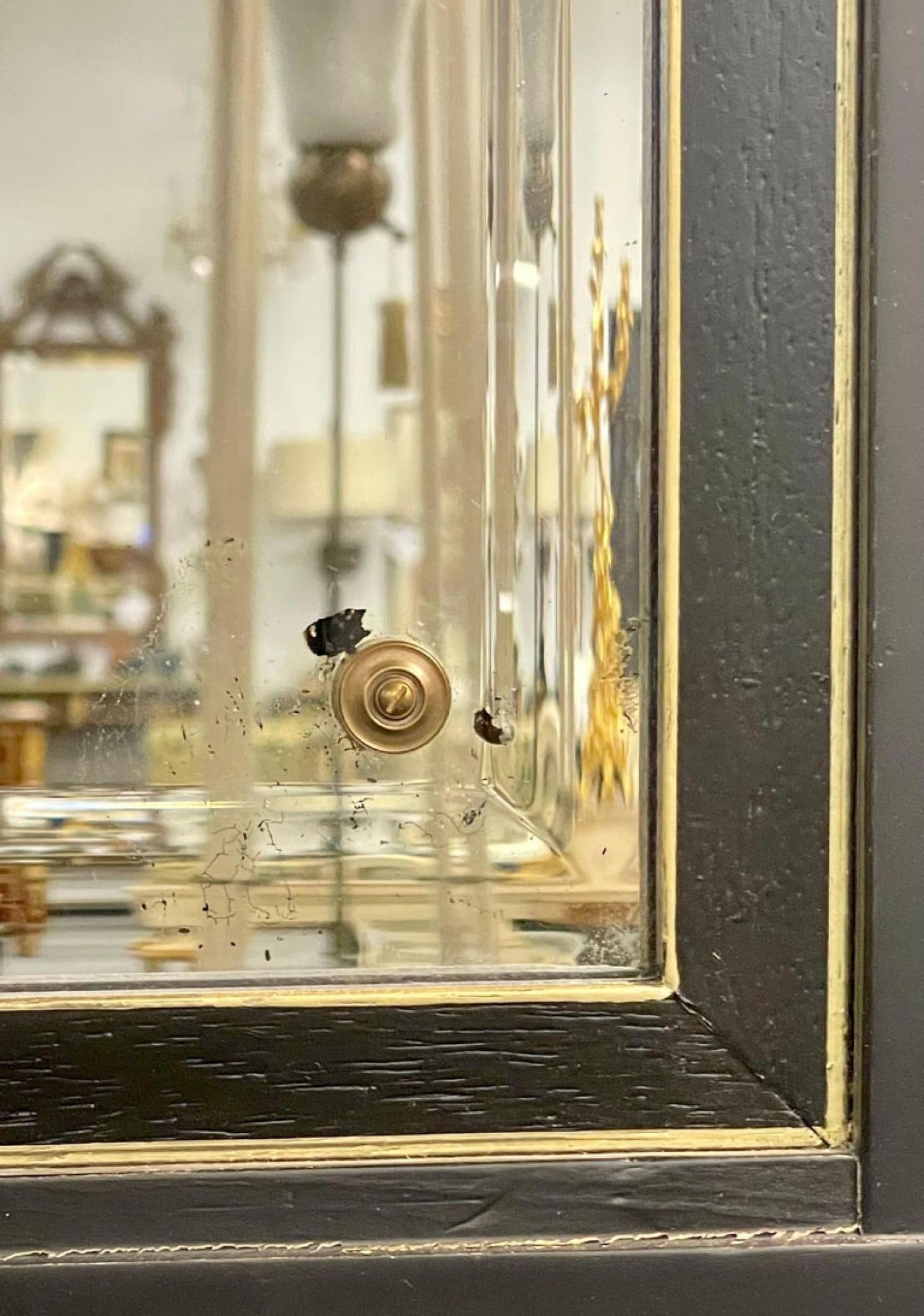 Monumental French Directoire Style Ebonized Mirror Beveled With Brass Accents - 7