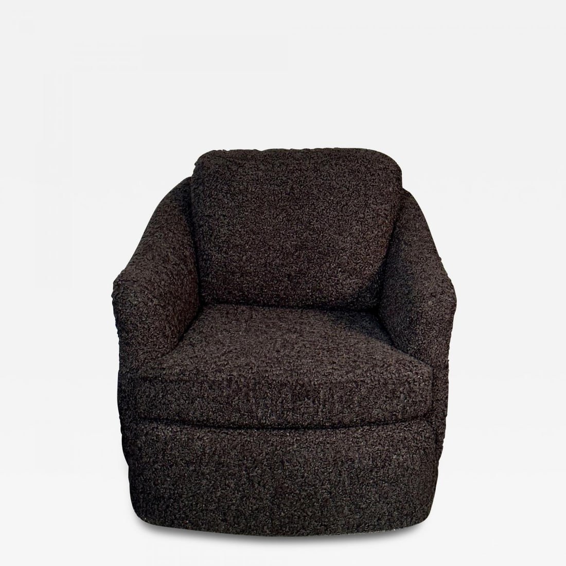 Mid-Century Modern Black Boucle Tub / Swivel / Lounge Chair, Faux Fur - 2