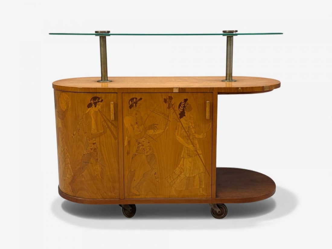 Erik Mattsson, Art Deco, Marquetry, Glass, Rare Bar Cart, Sweden c. 1939 - 13