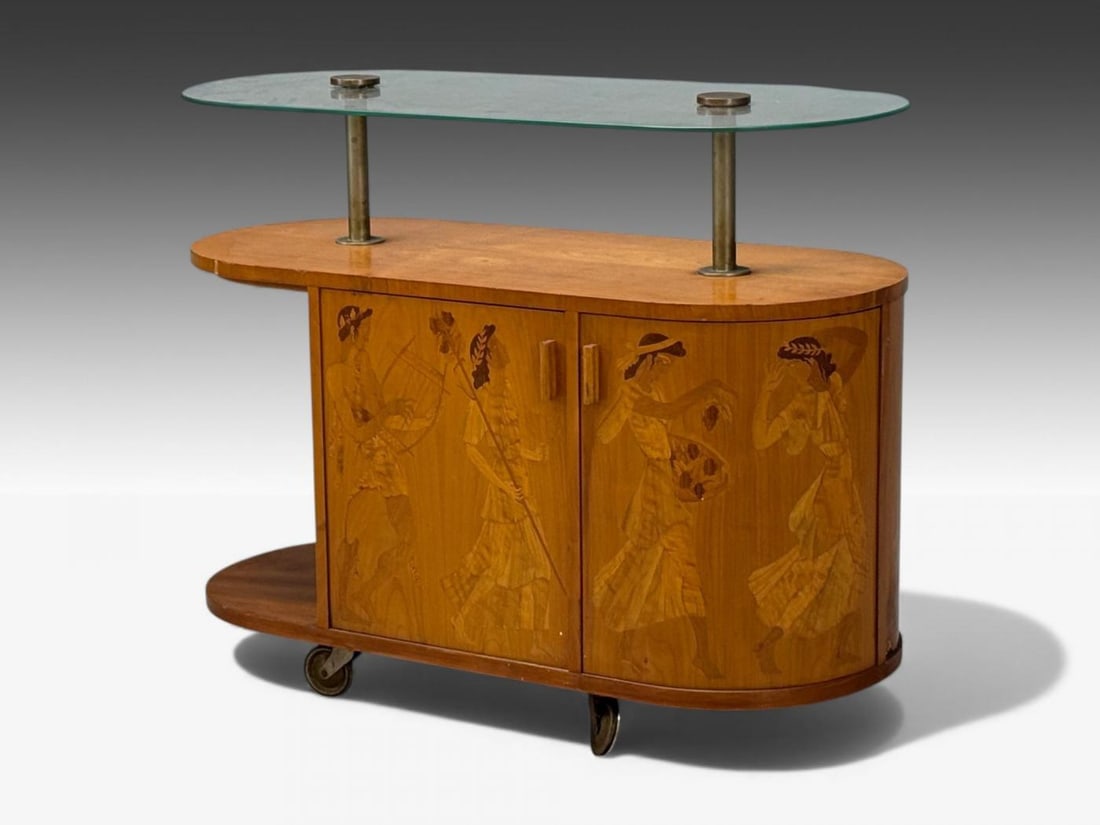 Erik Mattsson, Art Deco, Marquetry, Glass, Rare Bar Cart, Sweden c. 1939 - 3