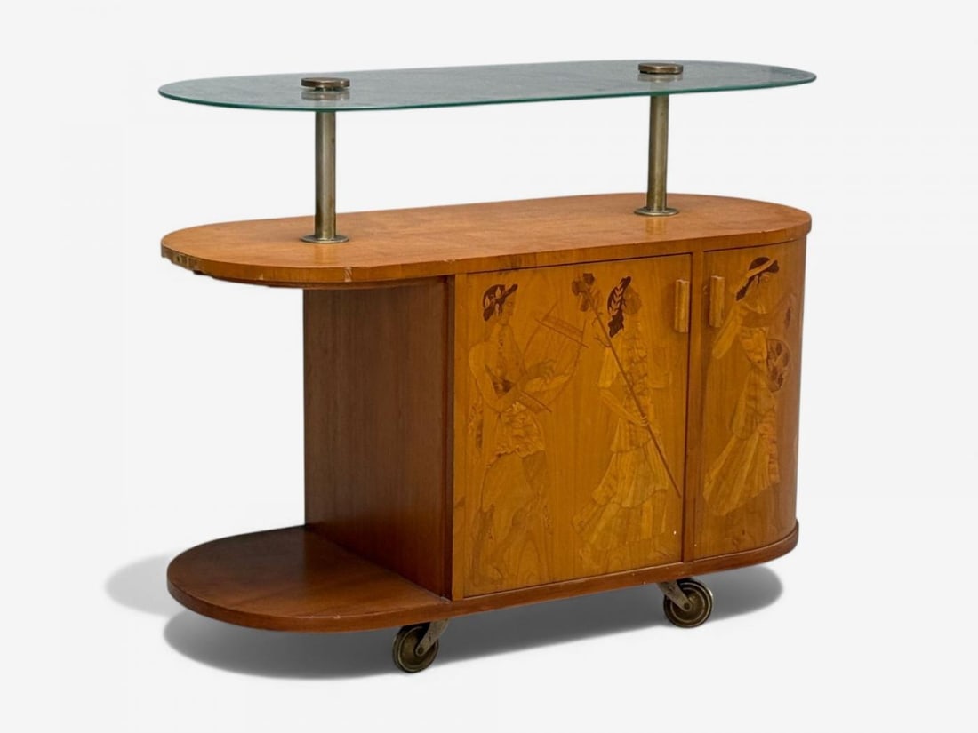 Erik Mattsson, Art Deco, Marquetry, Glass, Rare Bar Cart, Sweden c. 1939 - 5