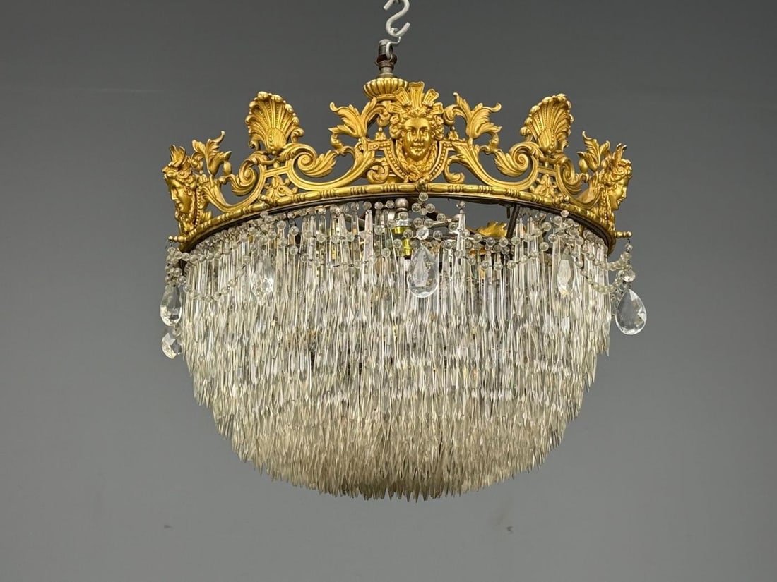 Empire, Impressive Pendant Light, Dore Bronze, Crystal, France, 19th c. - 8