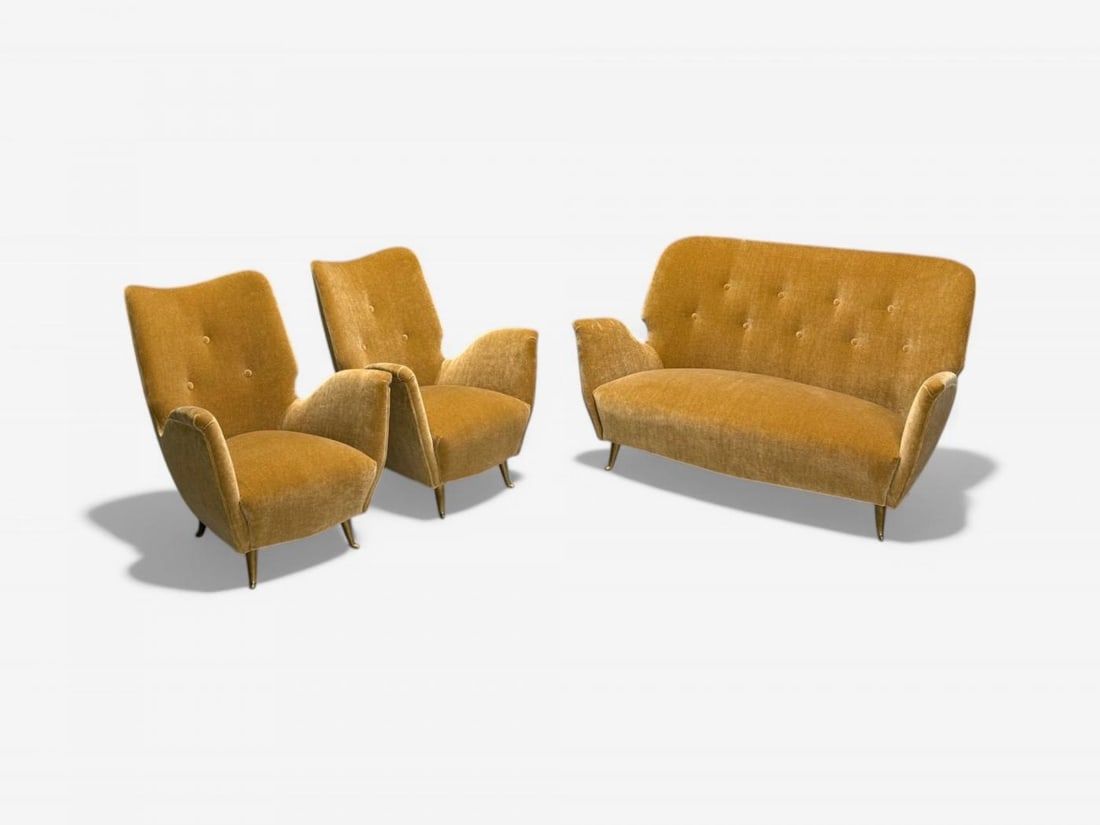 ISA Bergamo, Italian Mid-Century Modern, Bronze, Camel Mohair, Sofa Set, 1950s - 3