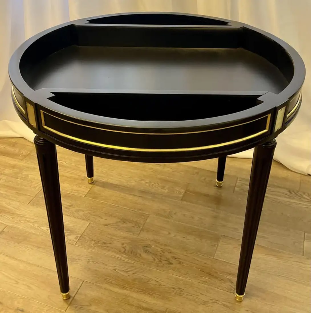 Hollywood Regency Ebony Game, Card Table, Louis XVI Style, Bronze Mounted - 11