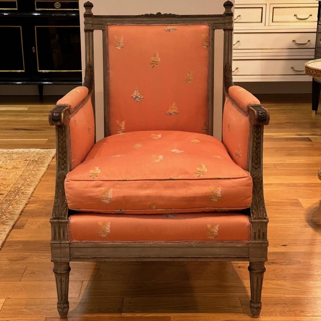 Maison Jansen Style, Gustavian, Louis XVI, Armchairs, Gray Distressed Paint - 3