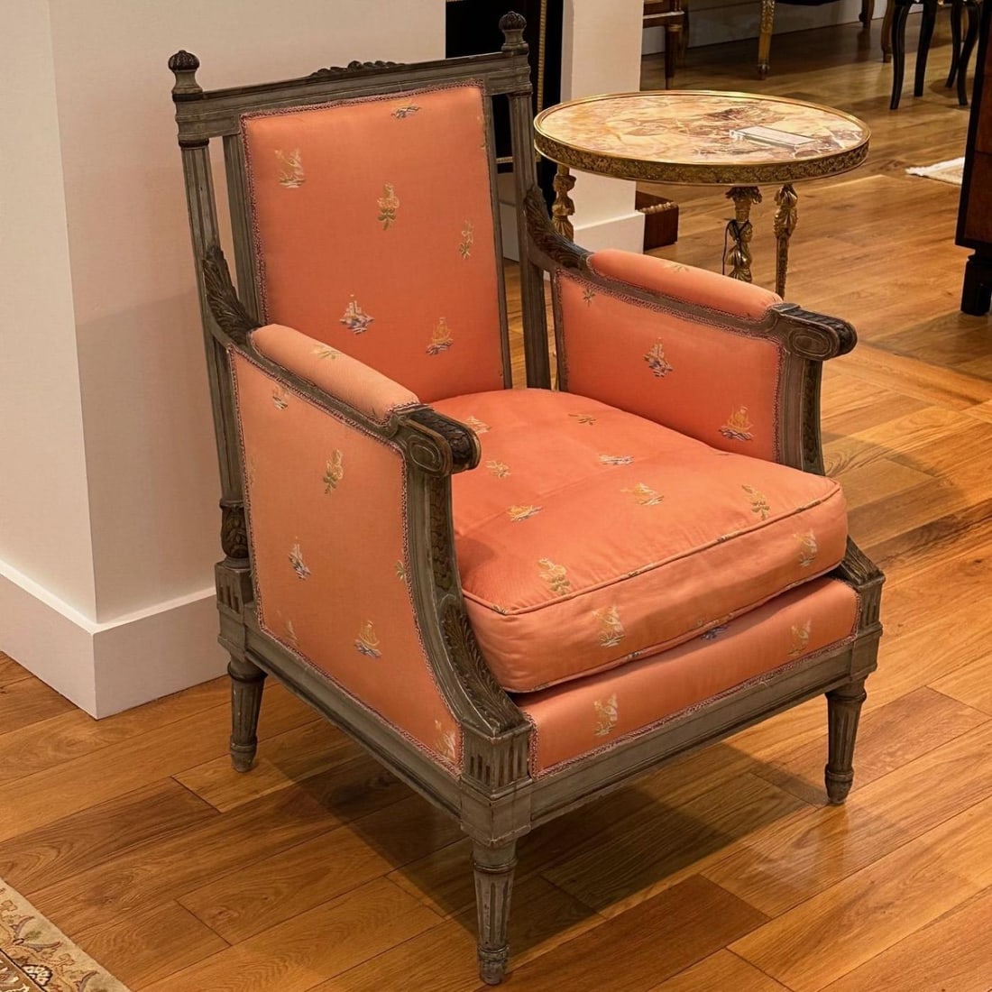 Maison Jansen Style, Gustavian, Louis XVI, Armchairs, Gray Distressed Paint - 4