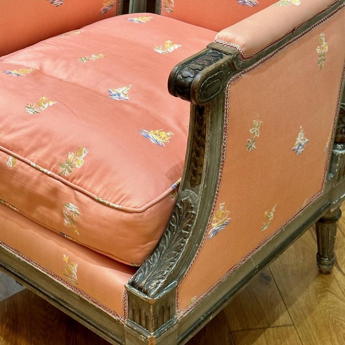 Maison Jansen Style, Gustavian, Louis XVI, Armchairs, Gray Distressed Paint - 7