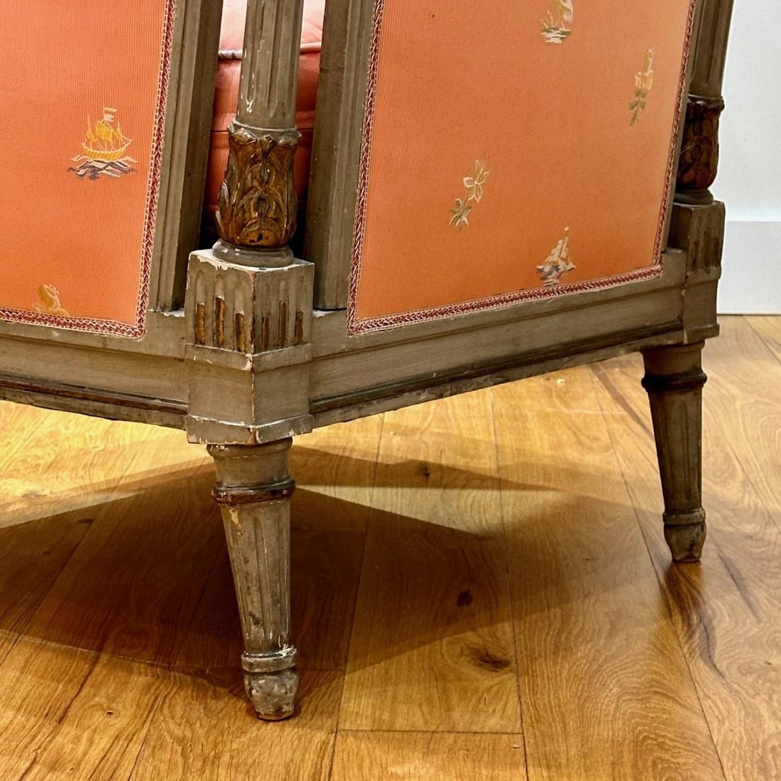 Maison Jansen Style, Gustavian, Louis XVI, Armchairs, Gray Distressed Paint - 8