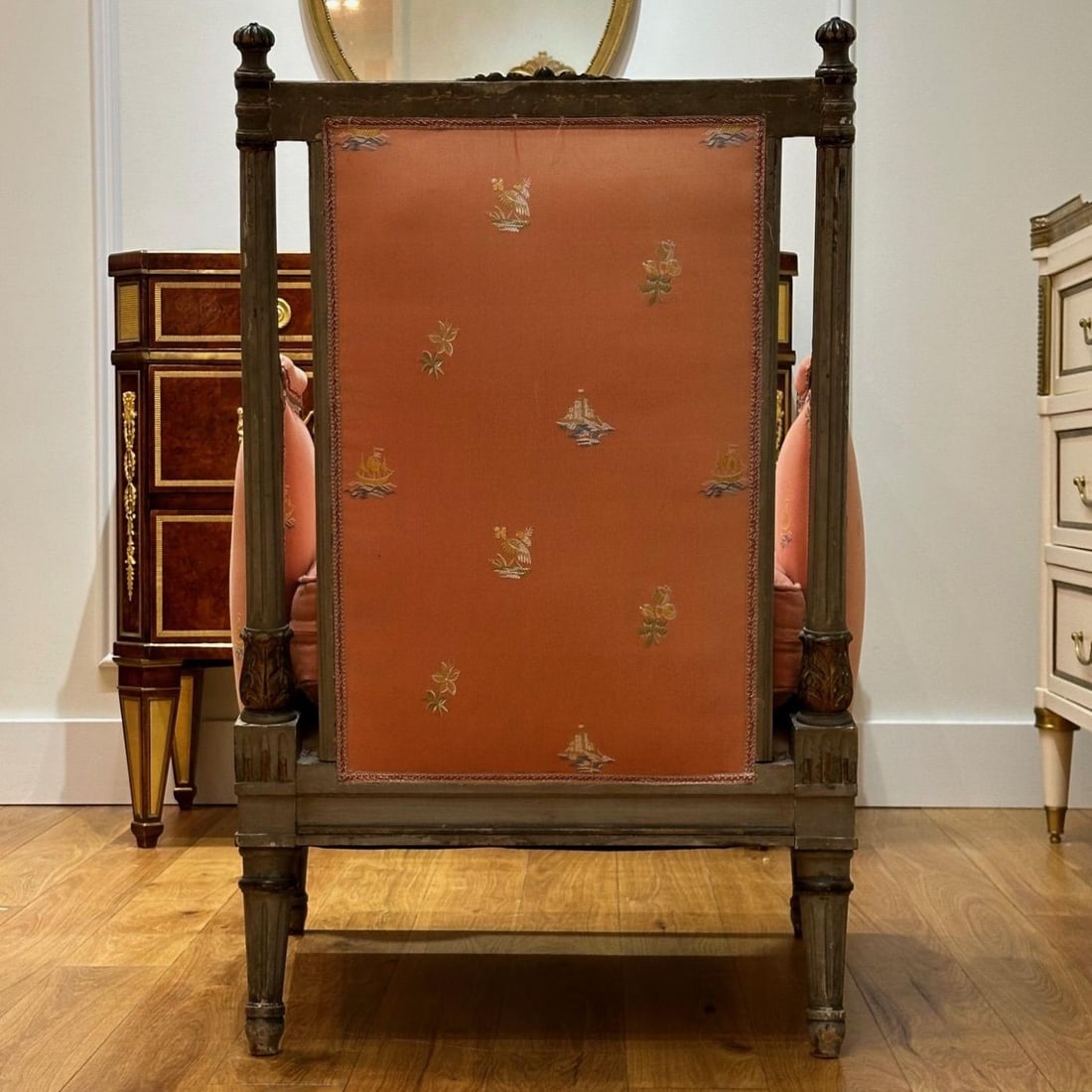 Maison Jansen Style, Gustavian, Louis XVI, Armchairs, Gray Distressed Paint - 9