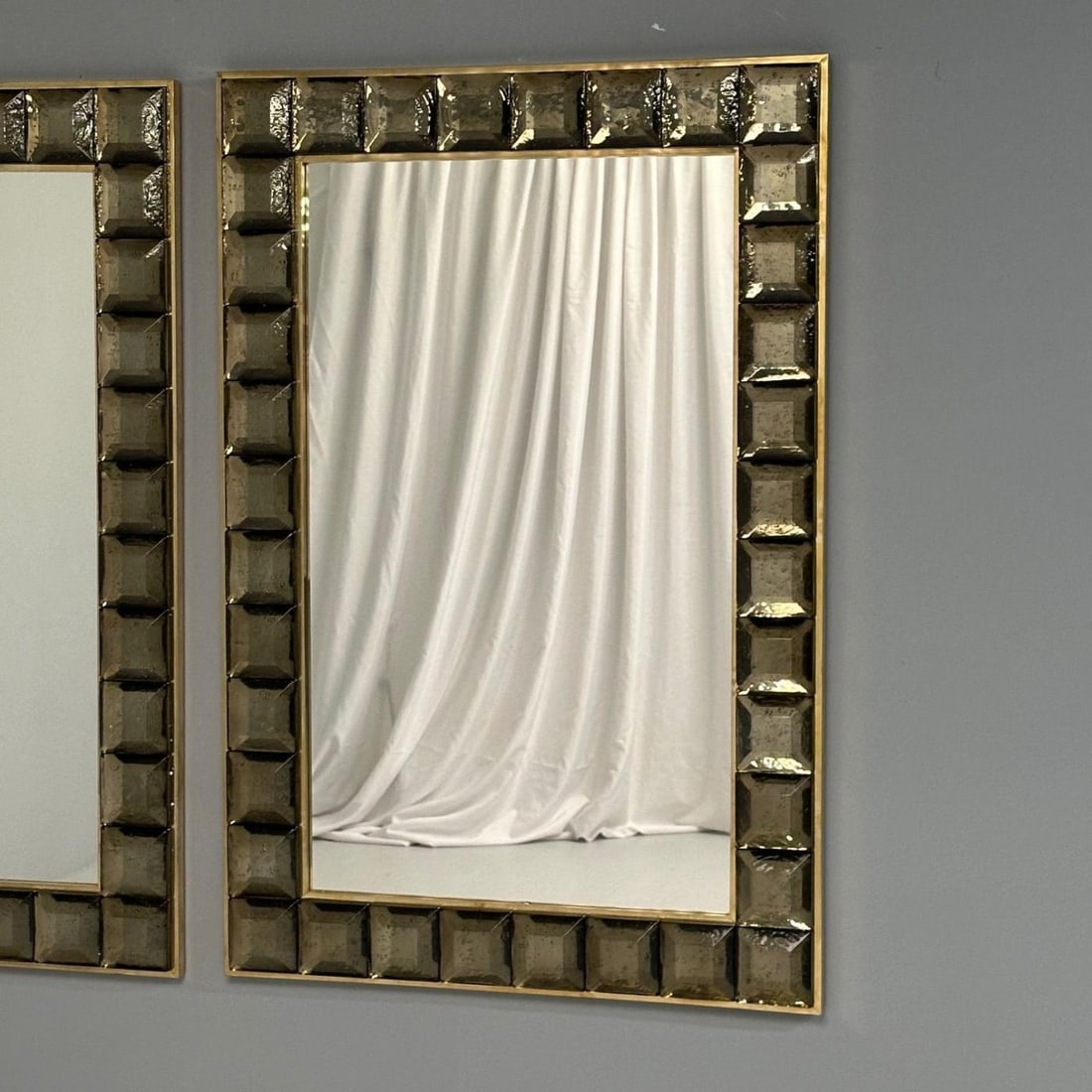 Contemporary, Wall Mirrors, Bronze Faceted Square Murano Glass, Italy, 2023 - 9